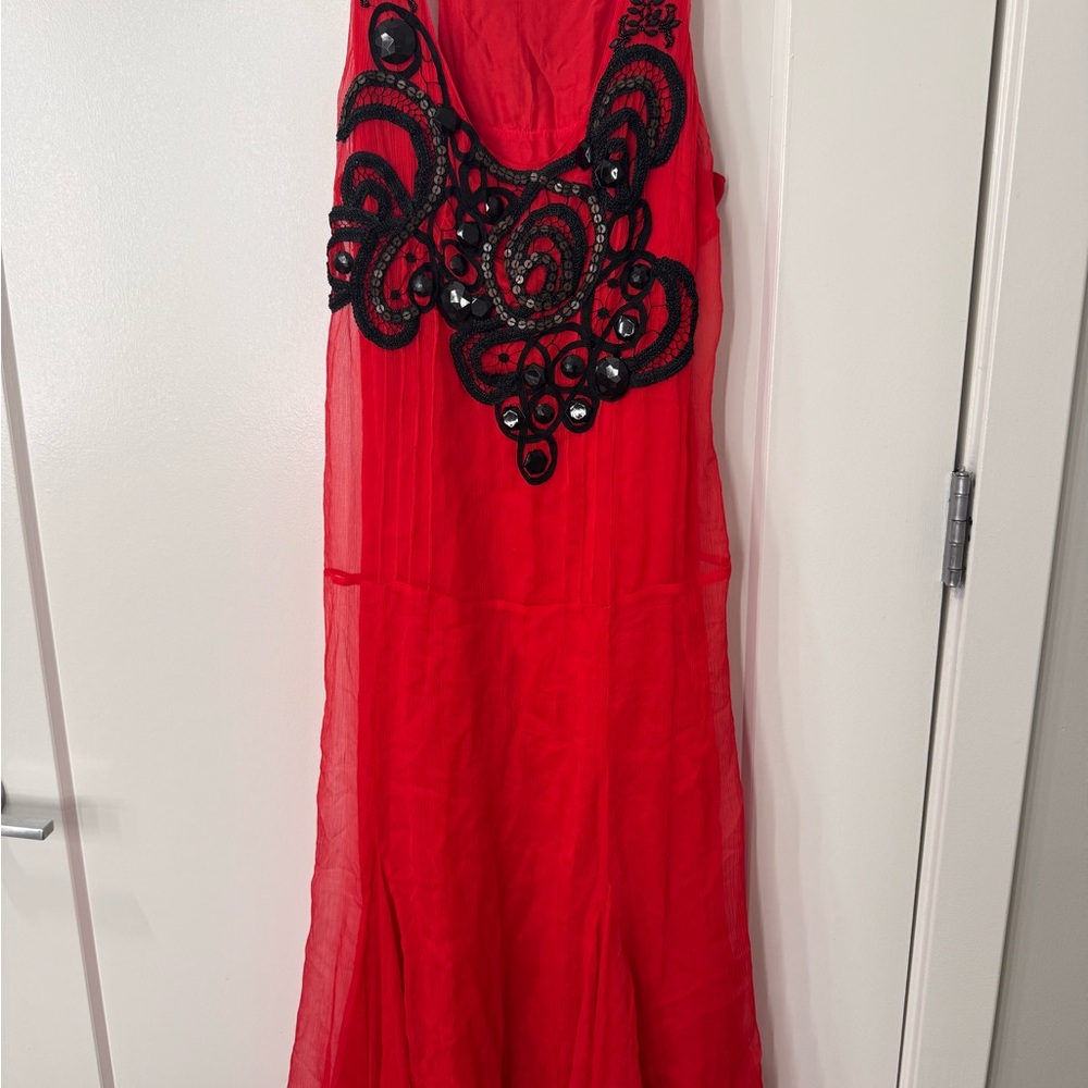 Bebe Red Midi Sundress with Scoop Neck
